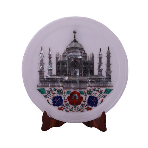 Taj Mahal Inlay White Marble Plate For Home Decor